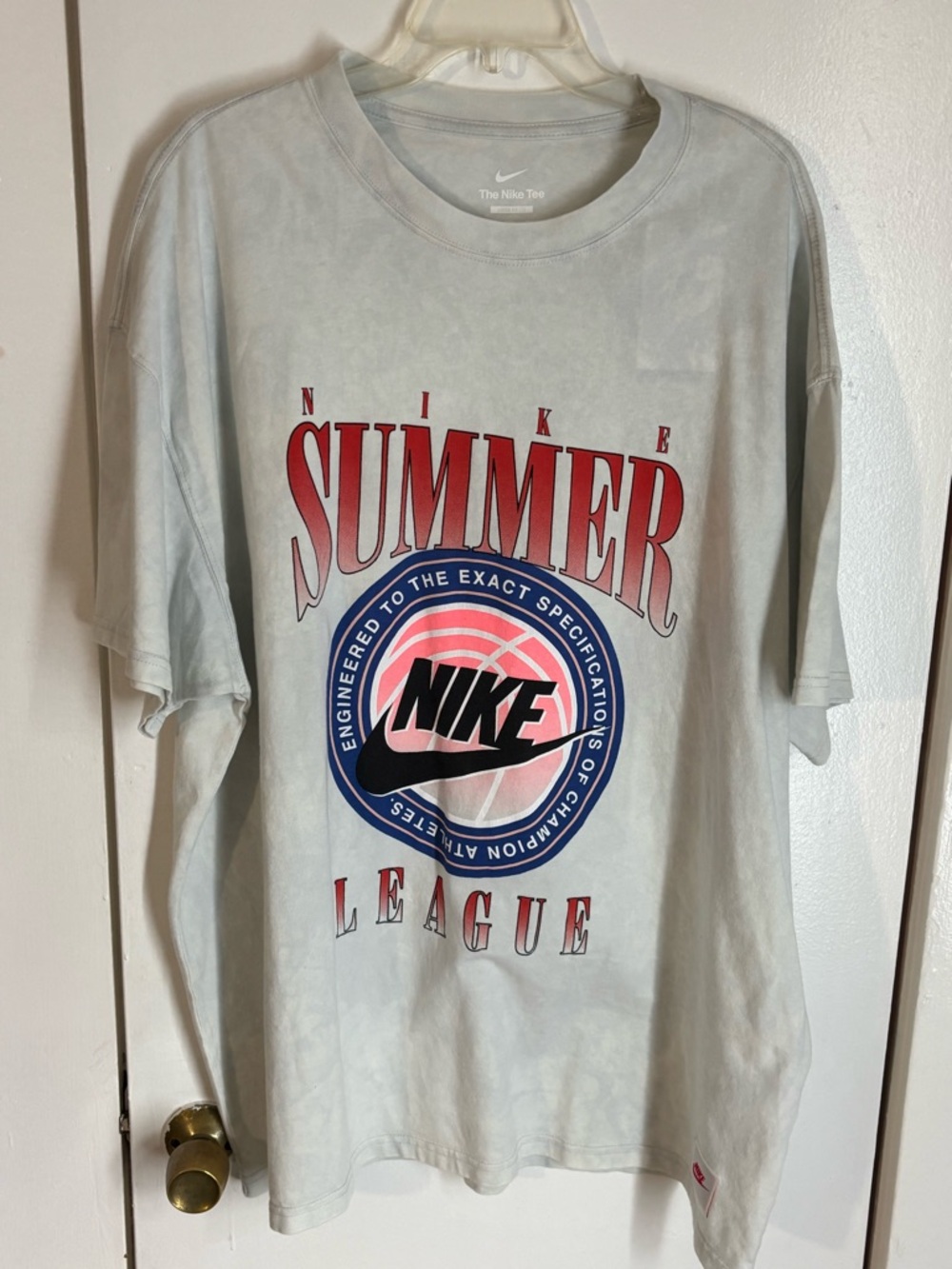 Nike Graphic 'Summer' Tee - Light Gray with Red, Blue & Pink Logo